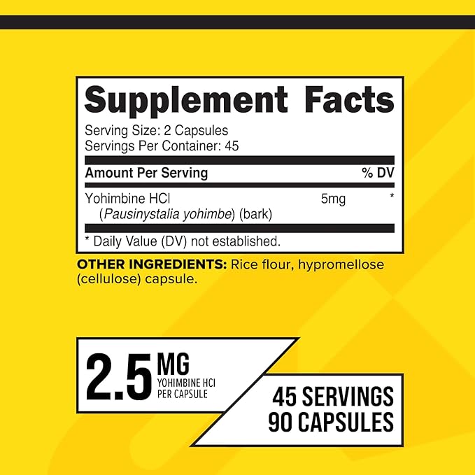 Primaforce Yohimbine HCl 2.5mg, 90 Capsules - GMO Free and Gluten Free Supplement
