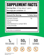 BulkSupplements.com Turmeric Extract Powder - from Turmeric Root, Curcumin Supplements, Turmeric Curcumin Powder - Gluten Free, 1g per Serving, 50g (1.8 oz) (Pack of 1)
