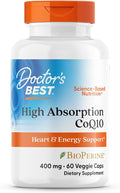Doctor's BEST High Absorption CoQ10, Heart & Energy Support, USP Verified, Naturally Fermented CoQ10, Non-GMO, Gluten Free, Soy Free, Vegan 60 Veggie Caps