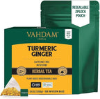 VAHDAM Organic Turmeric Ginger Herbal Tea Bags (100 Pyramid Tea Bags) Caffeine Free, Non GMO | 100% Pure Herbal Blend - Savory & Spicy, Plant-Based Teabags | Resealable Ziplock Pouch