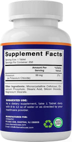 Vitamatic Potassium 99mg – 250 Tablets – Potassium Chloride for Muscle, Heart & Nerve Function – Electrolyte Support – Non-GMO, Gluten-Free