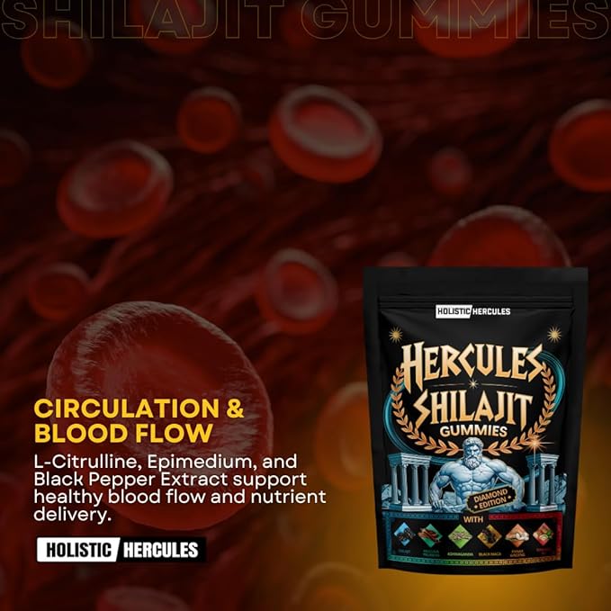 Holistic Hercules Himalayan Gold Shilajit Gummies with Ashwagandha Black Maca Tongkat Ali Panax Ginseng Mucuna | 100% Natural Organic | Vegan Non-GMO Sugar-Free (30)