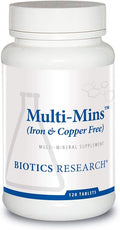 Biotics Research Multi Mins Iron and Copper Free Multi Mineral Complex, Balanced Source of Mineral Chelates and Whole Food, Phytochemically Bound Trace Minerals, Easily Absorbed. 120 Tabs
