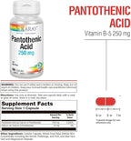 SOLARAY Pantothenic Acid 250mg | Vitamin B5 | Energy Metabolism, Hair, Skin, Nails & Digestive Support | 100CT
