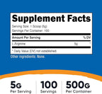 Nutricost L-Arginine Powder 500 Grams (1.1lbs) - Pure L-Arginine Powder - 5000mg Per Serving; 100 Servings