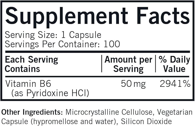 Kirkman Vitamin B-6 50 mg - Hypoallergenic || 100 Vegetarian Capsules || Gluten/Casein Free || Tested for More Than 950 Environmental contaminants.