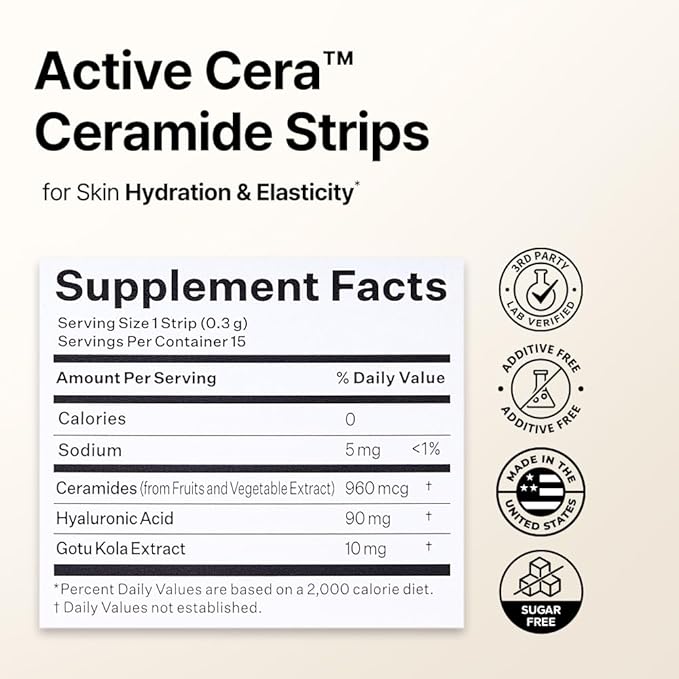 ESTHER FORMULA Ceramide Strips (15 ct) Fast-Absorbing Oral Beauty Film with Phytoceramides & Hyaluronic Acid for Hydration, Barrier Support & Elasticity - Ceramides Supplement