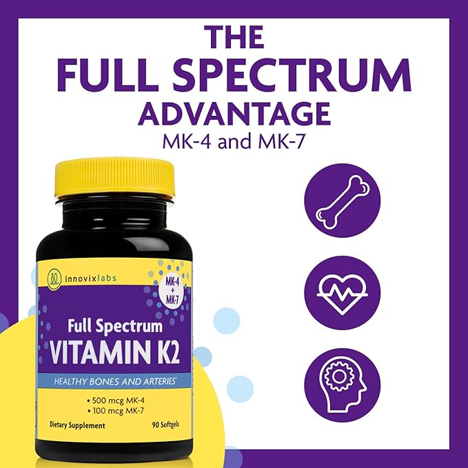 InnovixLabs Vitamin K2 & Triple Omega Bundle Full Spectrum Vitamin K2 (90 Softgels) Triple Strength Omega-3 Fish Oil (200 Softgels). Supports Healthy Bones, Arteries and Joints. *