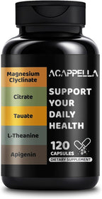 ACAPPELLA Magnesium Glycinate with Magnesium Citrate Capsules l theanine Supplement apigenin Capsules - apigenin Supplement l-theanine - 120 Count