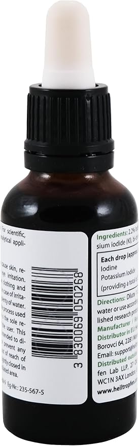2.2% Lugol's Iodine Solution 1 Fl Oz - 30 ml | Pharmaceutical Grade Ingredients | Third-Party Tested | Lugols Solution Made with Iodine and Potassium Iodide | Heiltropfen®