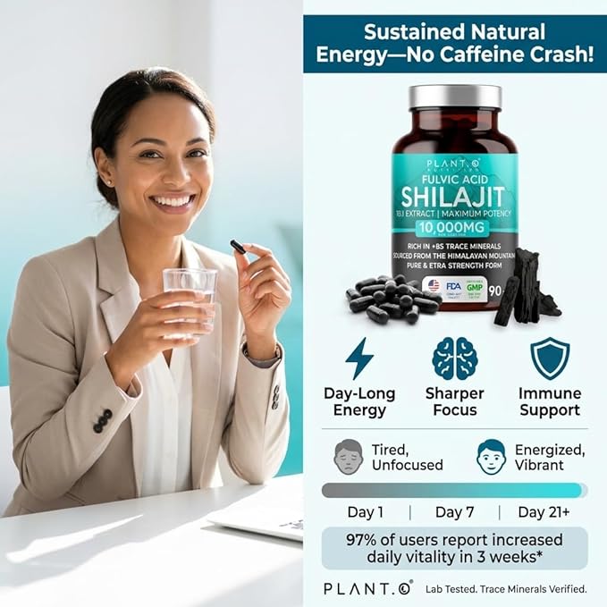 Pure Himalayan Shilajit Capsules - 10,000mg Maximum Potency | Fulvic Acid + 85 Trace Minerals | Energy Boost, Immune Support, Cognitive Function | 90 Veggie Pills for Men & Women