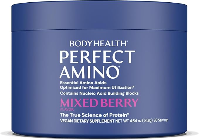 BodyHealth PerfectAmino - BCAA and EAA Powder for Pre and Post Workout - Amino Acid Energy Drink for Men and Women to Support Lean Muscle and Recovery - Mixed Berry - 20 Servings