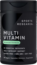 Sports Research® Multivitamin – Advanced Formula - 23 Essential Vitamins & Minerals with CoQ10 & Iodine - Daily Nutrient Support*- Non-GMO Tested & Gluten-Free -60 Veggie Capsules