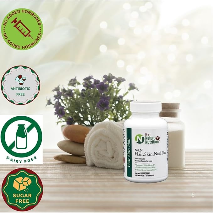 Dr's Nature & Nutrition Hair, Skin & Nail Plus Vitamin Supplement with Biotin 5000mcg, Bamboo Extract, Collagen Support - Extra Strength Beauty Supplement for Men and Women - 60 Capsules
