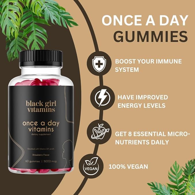 Black Girl Vitamins Complete Wellness Essentials - 30-Day Bundle with D3 Gummies, Probiotics, Hair-Skin-Nails + Sea Moss - 8 Key Nutrients for Immune, Skin & Energy Support