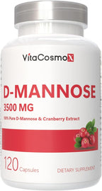 D-Mannose with Cranberry Extract, Vegan Capsules 120 Count 3500 mg Blend, 100% Vegetarian, Non-GMO & Gluten Free