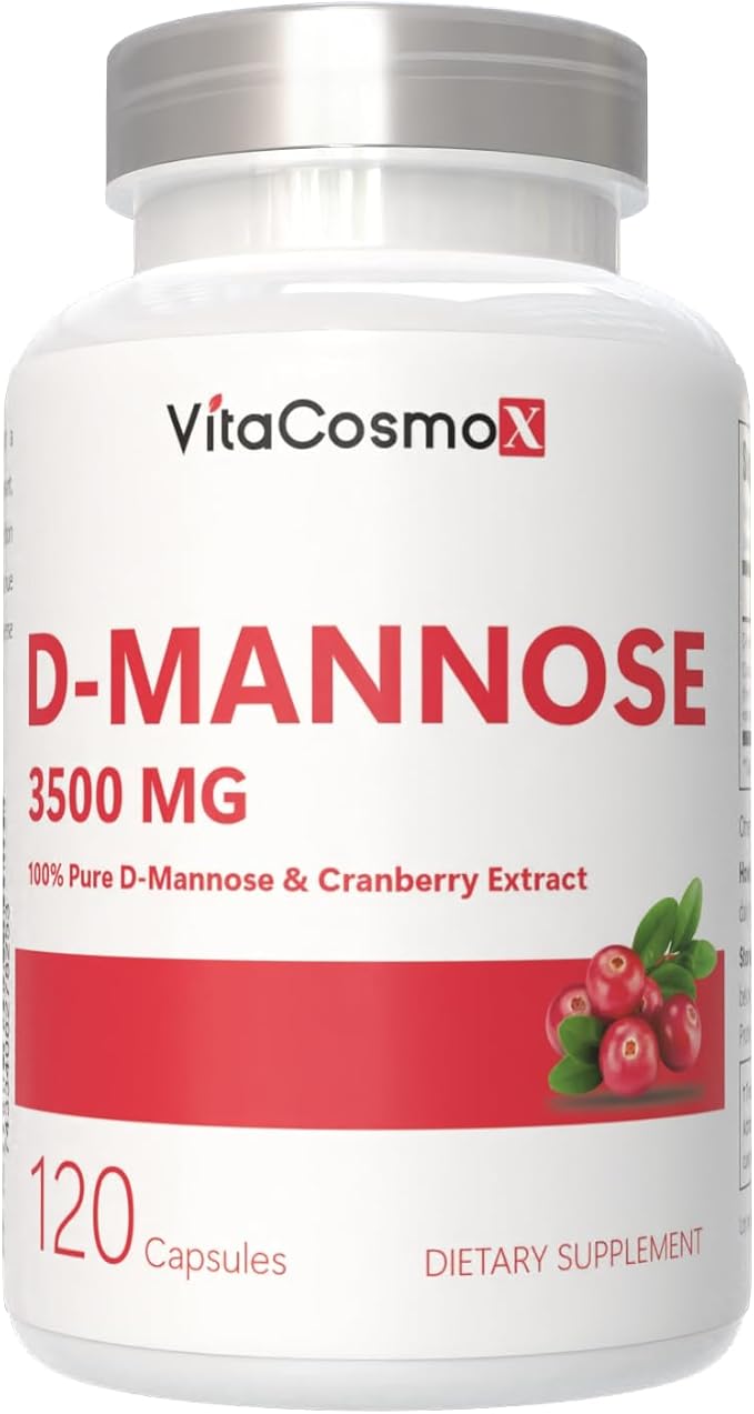 D-Mannose with Cranberry Extract, Vegan Capsules 120 Count 3500 mg Blend, 100% Vegetarian, Non-GMO & Gluten Free