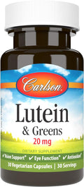 Carlson - Lutein & Greens, 20 mg, Vision Support & Eye Function, Antioxidant, 30 Vegetarian Capsules