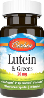 Carlson - Lutein & Greens, 20 mg, Vision Support & Eye Function, Antioxidant, 30 Vegetarian Capsules