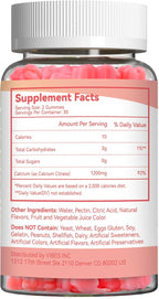 Calcium Citrate Gummies 1200mg, Chewable Calcium Supplement for Women & Men, Ultimate Absorption Calcium Gummies for Muscle & Immune Support, Sugar Free, Raspberry Flavor, 60 Count
