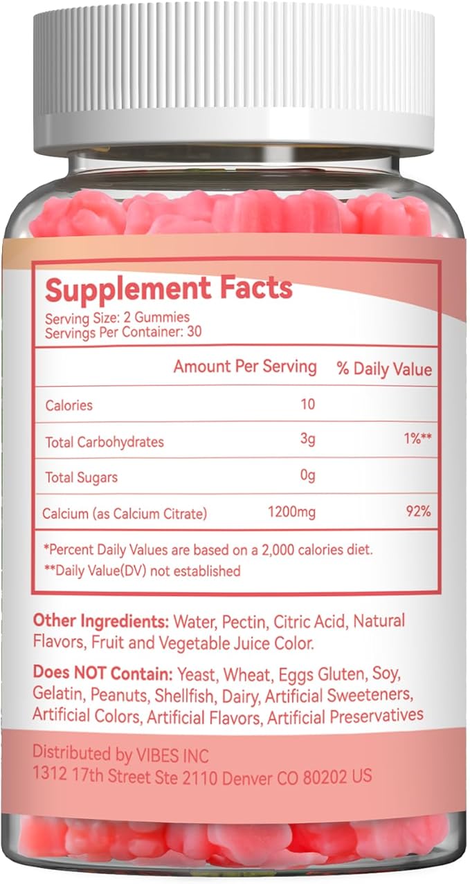 Calcium Citrate Gummies 1200mg, Chewable Calcium Supplement for Women & Men,Ultimate Absorption Calcium Gummies for Muscle & Immune Support, Sugar Free, Raspberry Flavor, 120 Count