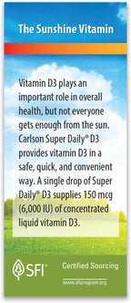 Carlson - Super Daily D3, 6000 IU (150 mcg) per Drop, Liquid Vitamin D3, 1-Year Supply, Non-GMO, Unflavored, 365 Vegetarian Drops (10.3 mL)