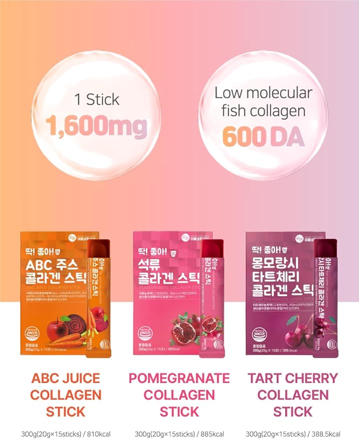 3 Flavor Mix Collagen Jelly Stick 20g * 15 Stick 1,600mg Low Molecular Fish Collagen