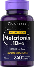 Carlyle Melatonin 10mg Fast Dissolve Tablets | 240 Count | Berry Flavor | 100% Drug Free | Vegetarian, Non-GMO, Gluten Free Supplement