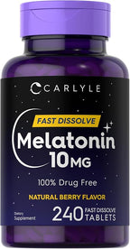 Carlyle Melatonin 10mg Fast Dissolve Tablets | 240 Count | Berry Flavor | 100% Drug Free | Vegetarian, Non-GMO, Gluten Free Supplement