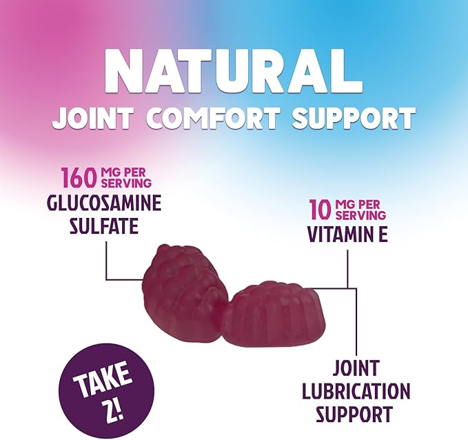 Joint Support Gummies - Glucosamine Plus Vitamin E Nature's Joint Support Supplement for Occasional Discomfort for Back, Knees & Hands - Cartilage & Joint Health & Flexibility Support - 60 Gummies