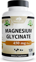 NaturaLife Labs Magnesium Glycinate - 450 mg per Serving – 120 Vegan Capsules - Non-GMO, Gluten-Free, Vegan