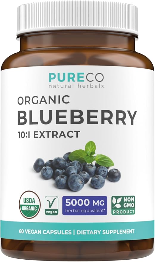 USDA Organic Blueberry Extract Capsules - High Potency Organic Blueberry 500mg 10:1 Extract Per 1 Capsule Serving - Blueberry Supplement for Brain & Immune Support - Vegan Non-GMO (2 Month Supply)