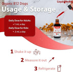 LIQUIDHEALTH USDA Organic Methyl Vitamin B12 Methylcobalamin Liquid Drops with Tart Cherry Juice - Boost Energy, Immune Support, Improve Memory & Concentration - USA Made, Vegan, Non-GMO (3 Pack)