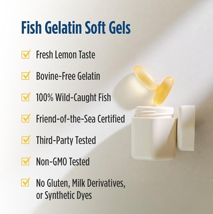 Nordic Naturals Ultimate Omega in Fish Gelatin, Lemon Flavor - 60 Soft Gels - 1280 mg Omega-3 - High-Potency Fish Oil Supplement - EPA & DHA - Promotes Brain & Heart Health - Non-GMO - 30 Servings