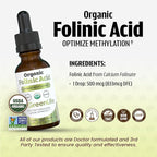 Dr. Green Mom USDA Organic Folinic Acid Drops - 500 mcg per Drop | Methylation Support B9 Supplements for Kids & Adults | Supports Neurological Function, Nervous System Health & DNA Synthesis