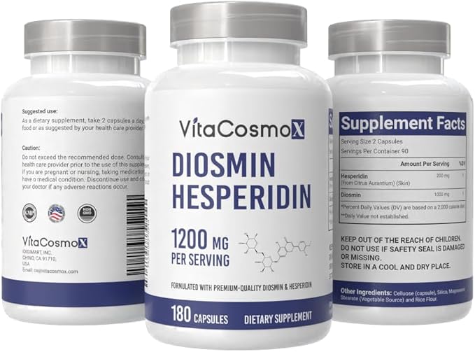 Diosmin Hesperidin 1200 mg Complex, 180 Capsules, Citrus Bioflavonoids Rich Fruit Extract, 100% Vegetarian, Non-GMO & Gluten Free Diosmin Supplement with Max Strength - 2 Packs