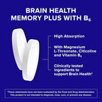 Qunol Brain Health Memory Plus with B6, Magnesium L-Threonate & Citicoline, Clinically Tested Ingredients to Improve Memory, Focus, Attention and Productivity, 90 Count
