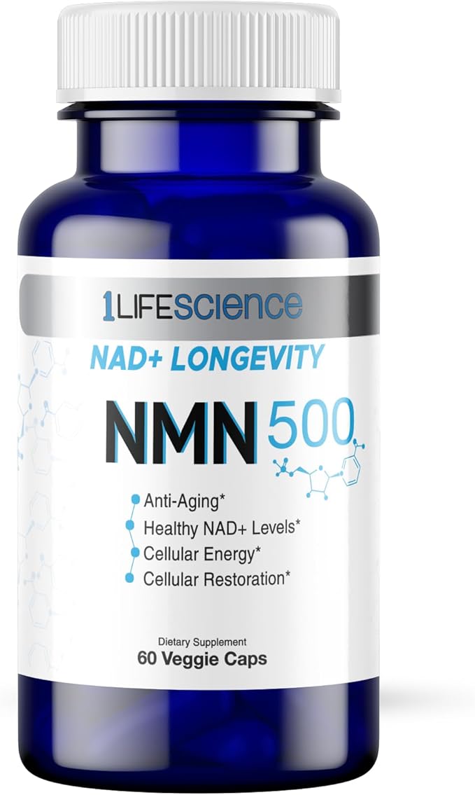 1LifeScience NMN500 Nicotinamide Mononucleotide Supplement – 500mg per Serving – NAD+ Longevity & Cellular Energy Support – cGMP Made in USA – 60 Veg Capsules