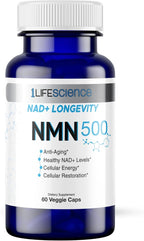1LifeScience NMN500 Nicotinamide Mononucleotide Supplement – 500mg per Serving – NAD+ Longevity & Cellular Energy Support – cGMP Made in USA – 60 Veg Capsules
