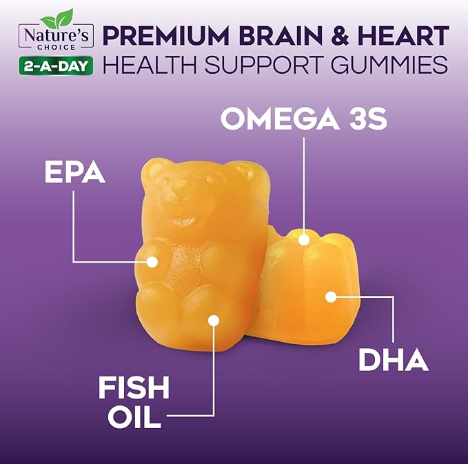 Omega 3 Fish Oil Gummies - Triple Strength Omega3 Gummy - DHA & EPA Fatty Acids for Heart Health, Joint & Brain Support, Nature's High Absorption Omega Fish Oil Supplement, Orange Flavor- 60 Gummies