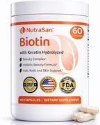 Biotin 20,000 mcg Supplement with Hydrolyzed Keratin & Hyaluronic Acid - Vitamins B7 for Women & Men- Supports Healthy Hair, Skin & Nails - Non-GMO, Gluten & Dairy Free - 60 Capsules