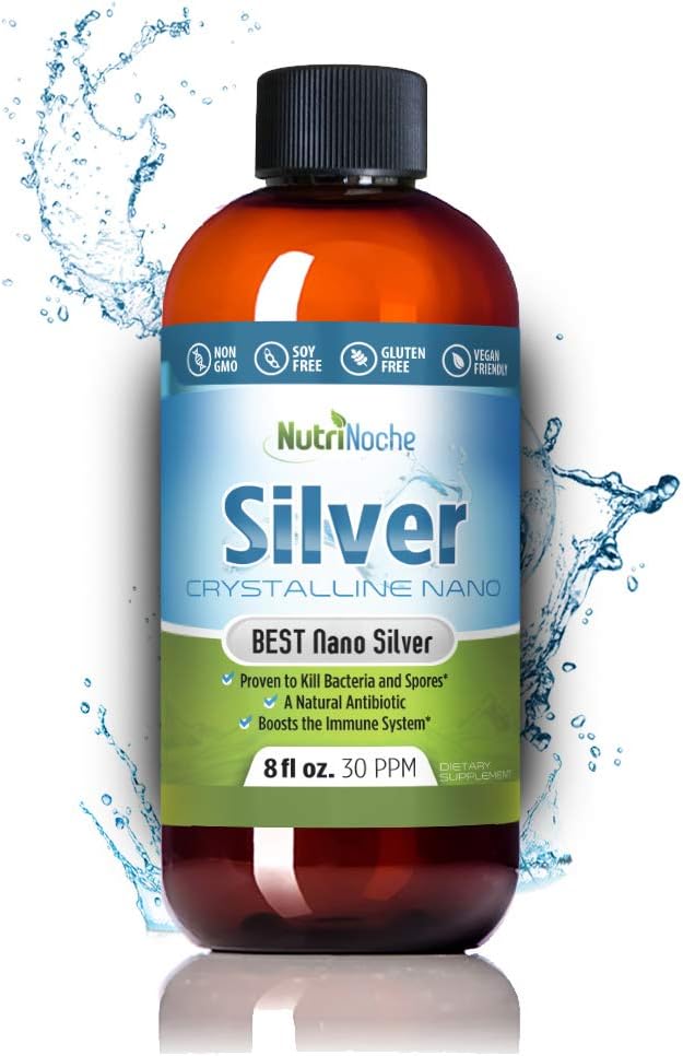 NutriNoche Colloidal Silver Liquid - Premium Silver for Immune Support - Organic Plata Coloidal para Tomar - 99.99% Ultra Pure Nano Particles for Optimal Absorption - 30 ppm 8 oz
