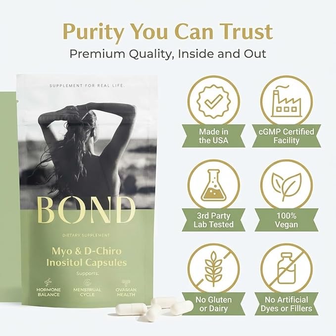BOND Myo-Inositol & D-Chiro Inositol Supplement for Women | Supports PCOS & Hormone Balance, Ovulation & Regular Cycles – 40:1 Ratio | Fertility Supplements for Women | 90 Vegan Capsules (3/Day)