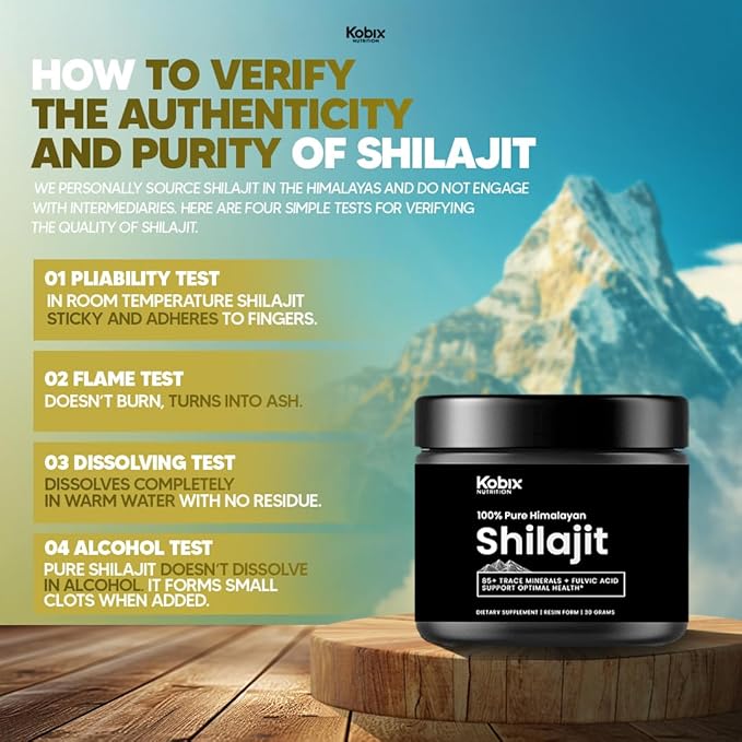 Kobix Pure Himalayan Shilajit Resin, High Nutritional Potency, 85+ Trace Minerals Humic & Fulvic Acid, Immune Support for Men and Women, 3rd Party US Lab Tested- 30g
