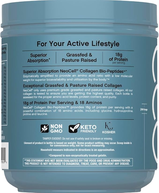NeoCell Collagen Peptides Powder | 22oz | Super Hair, Skin, and Nails | Superior Absorption | Grassfed Protein Supplement | Advanced with 18 Essential Amino Acids