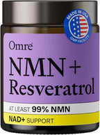 OMRE NMN + Resveratrol Supplement 99% Purity for Cellular Energy, NAD+ Boost | Highly Bioavailable Nicotinamide Mononucleotide Supplement Resveratrol 500mg & NMN 500mg, Made in USA, 60 Capsules