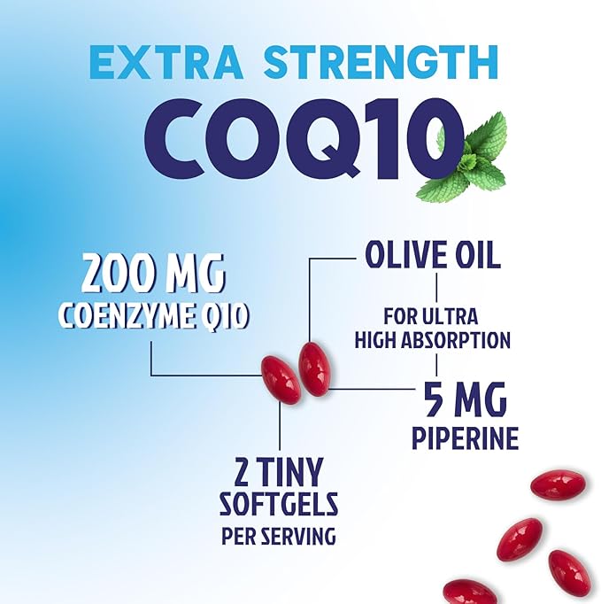 CoQ10 Softgels - Ultra High Absorption Coenzyme Q10 200mg Per Serving - Co Q 10 Softgel Supplement With Black Pepper, Energy & Heart Support Antioxidant - for Women & Men, Bottled USA - 240 Softgels