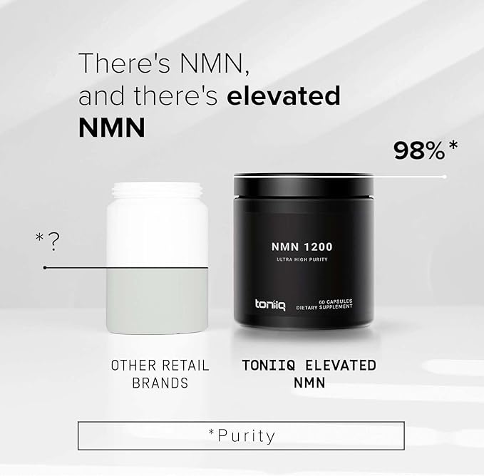 Toniiq NMN Supplement 1200mg - Third Party Tested Stabilized Capsules - 98% Highly Purified for NAD + - 60 Capsules Nicotinamide Mononucleotide Booster Supplement