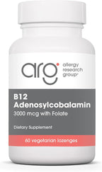 Allergy Research Group B12 Adenosylcobalamin Supplement - with Folic Acid, Vitamin B12 3000 mcg, Folate, Pure B12, Vegetarian Lozenges - 60 Count