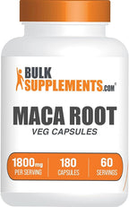 BulkSupplements.com Maca Root Capsules - Maca Supplement, Herbal Supplement, Superfood Supplement - Vegan & Gluten Free, 3 Veg Capsules per Serving, 180 Count (Pack of 1)